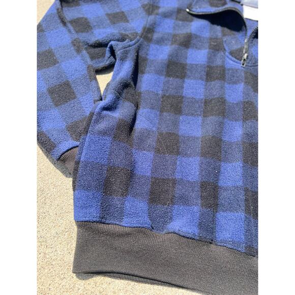 Vintage Outersport Blue Black Sherpa Check Quarter-Zip Sweater Size Large - Picture 3 of 9